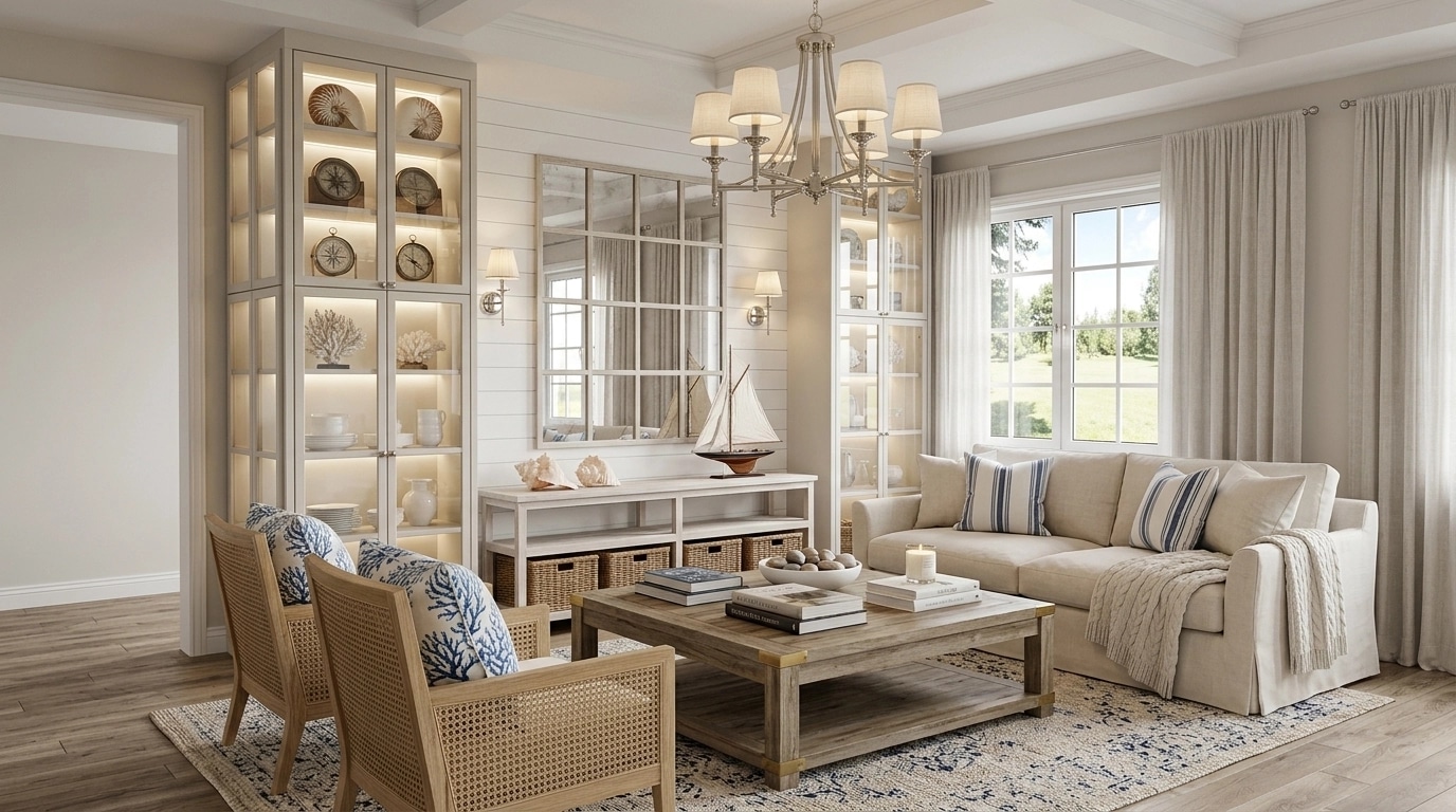 Interior design in Coastal / Hamptons style — Living Room by GenRoom AI