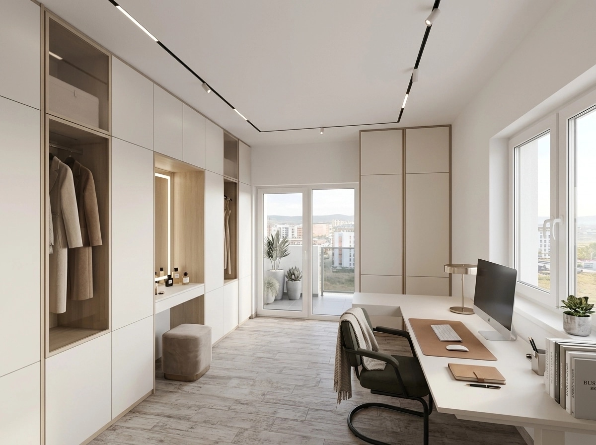 Office interior in Minimalism style — photo by GenRoom AI