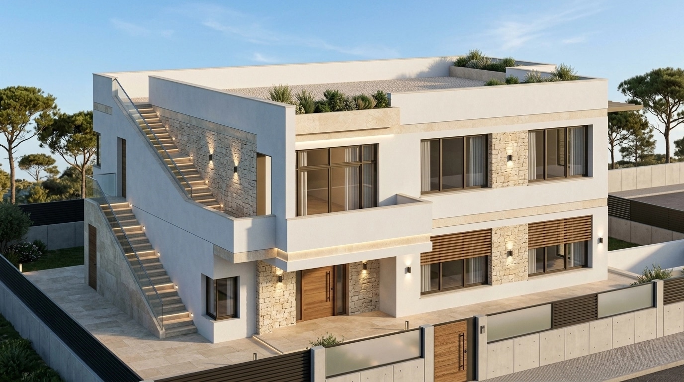 Mediterranean Facade หน้าอาคาร design — facade photo by GenRoom AI