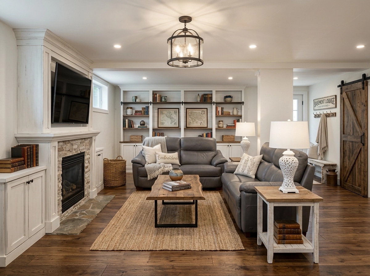 Interior design in Modern Farmhouse style — basement by GenRoom AI