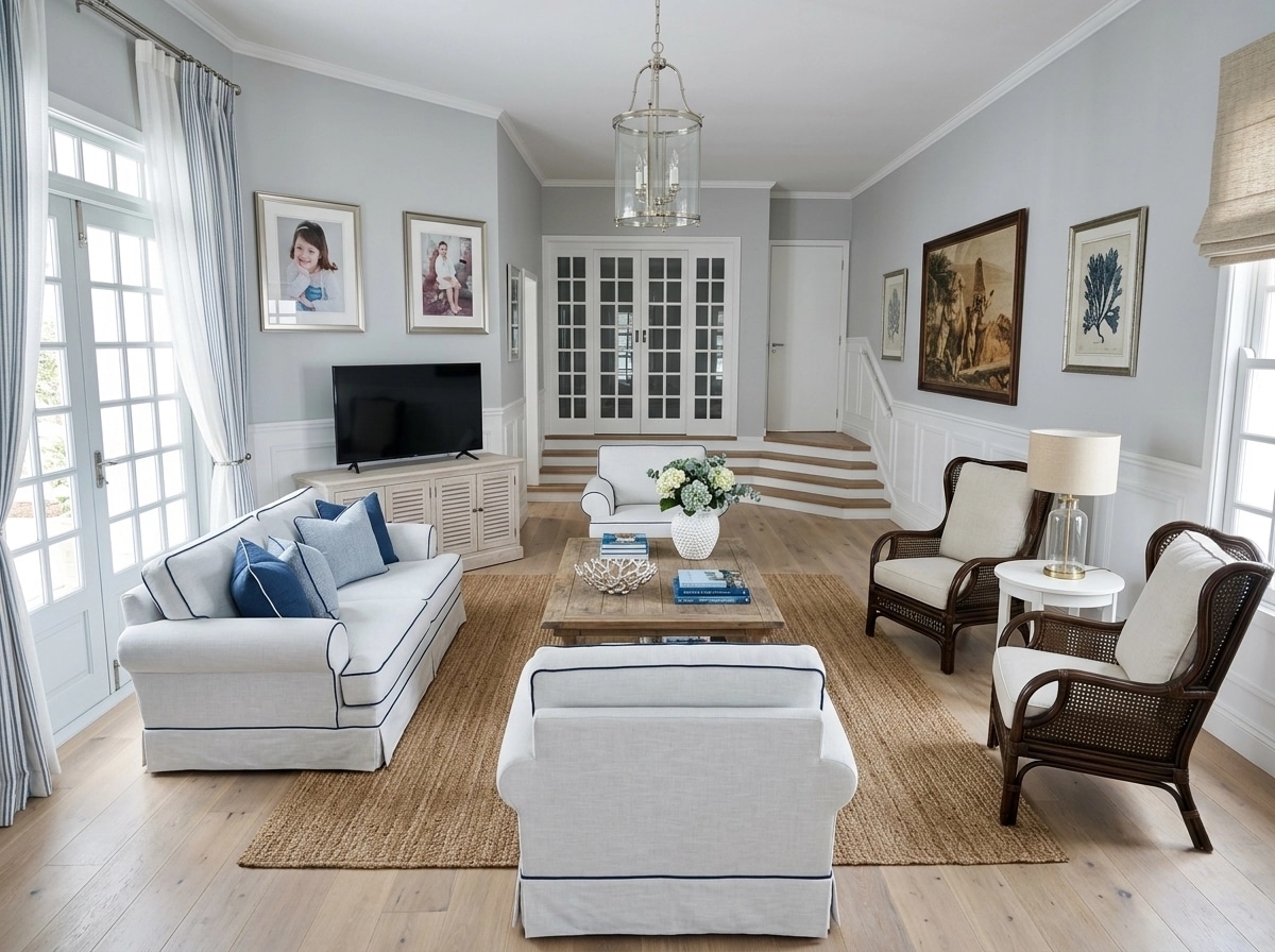 Coastal / Hamptons Living Room design — interior photo by GenRoom AI