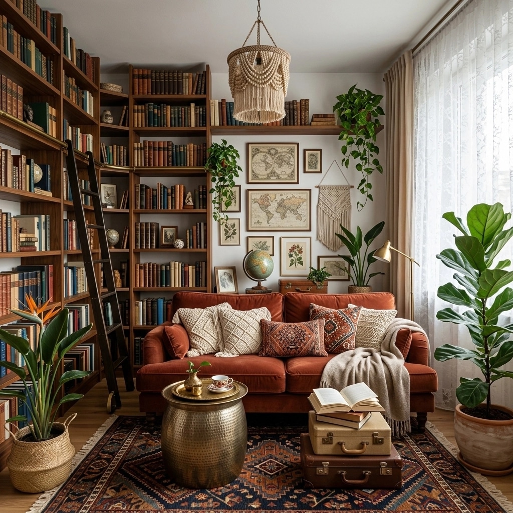 Interior design in Bohemian style — library by GenRoom AI