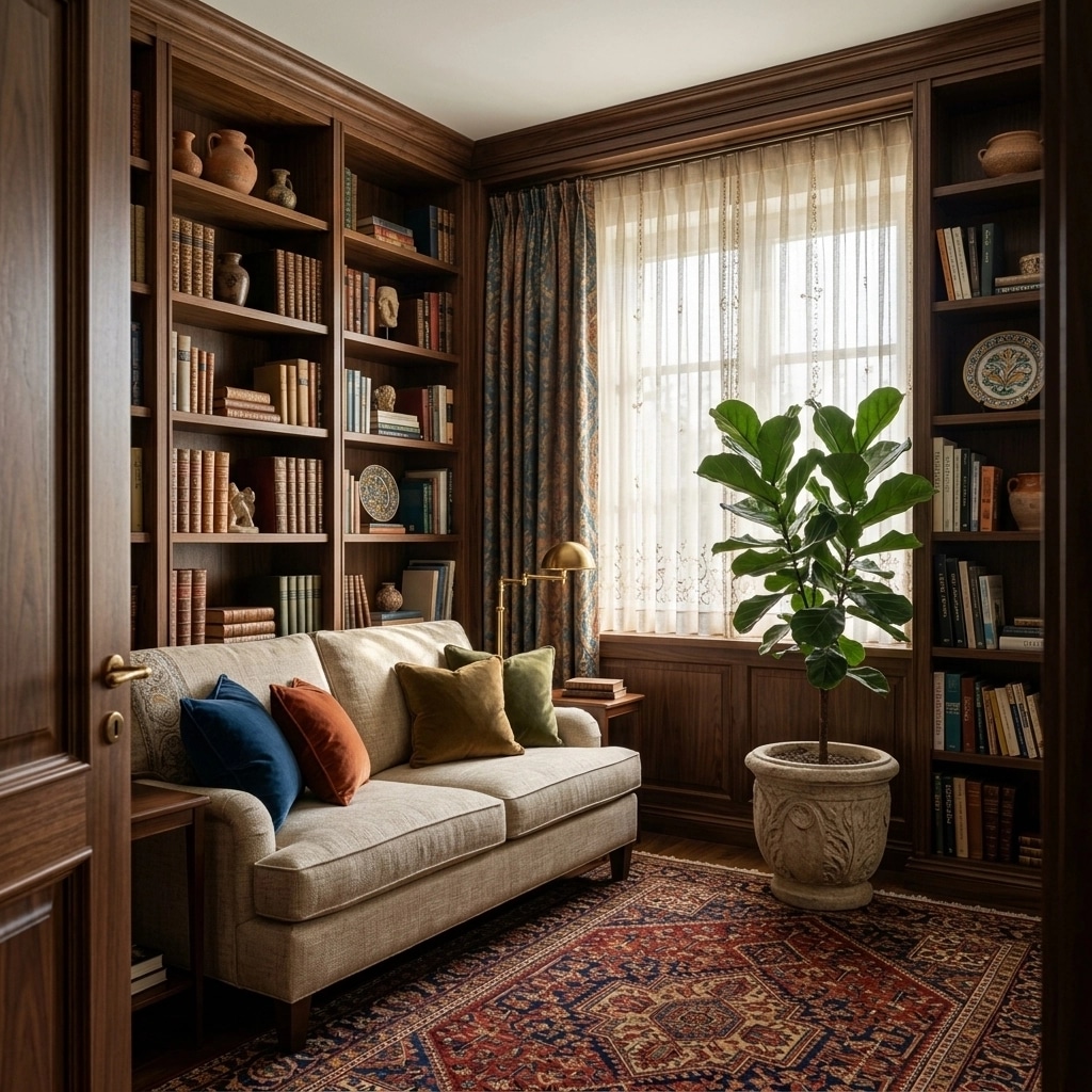 Interior design in Mediterranean style — library by GenRoom AI