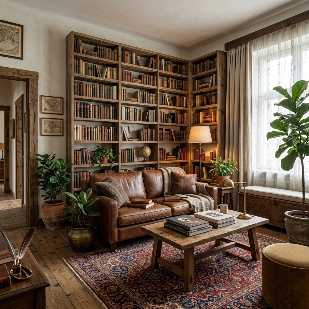 Interior design in Rustic style — library by GenRoom AI