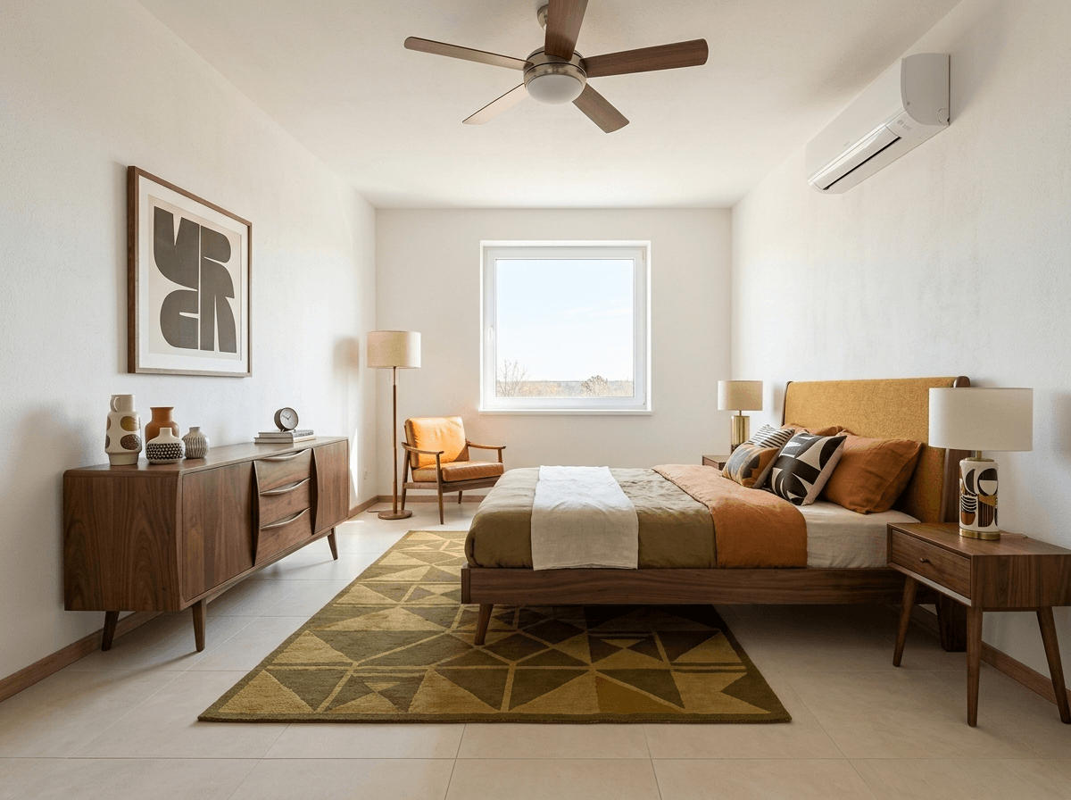 Mid-Century Modern Bedroom design — interior photo by GenRoom AI