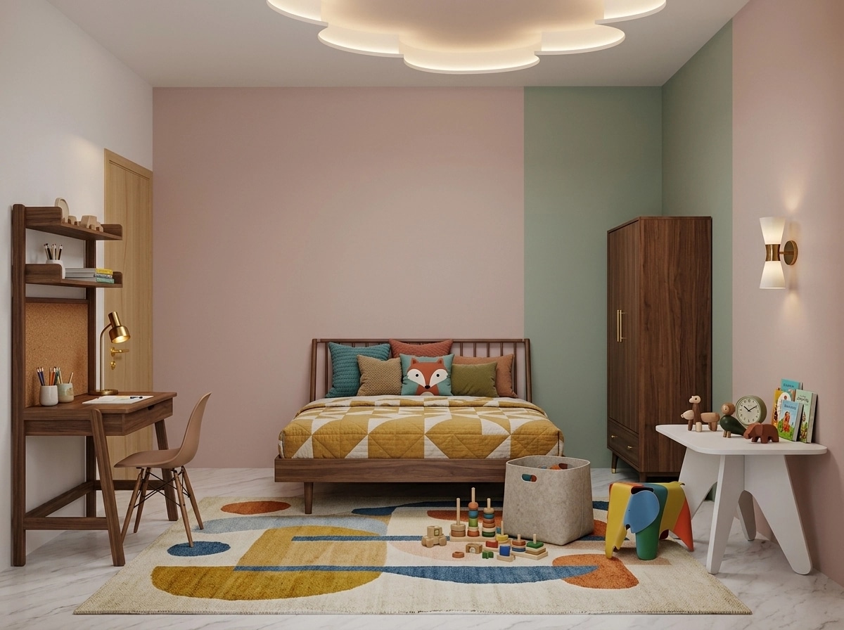 Mid-Century Modern Kids Room design — interior photo by GenRoom AI