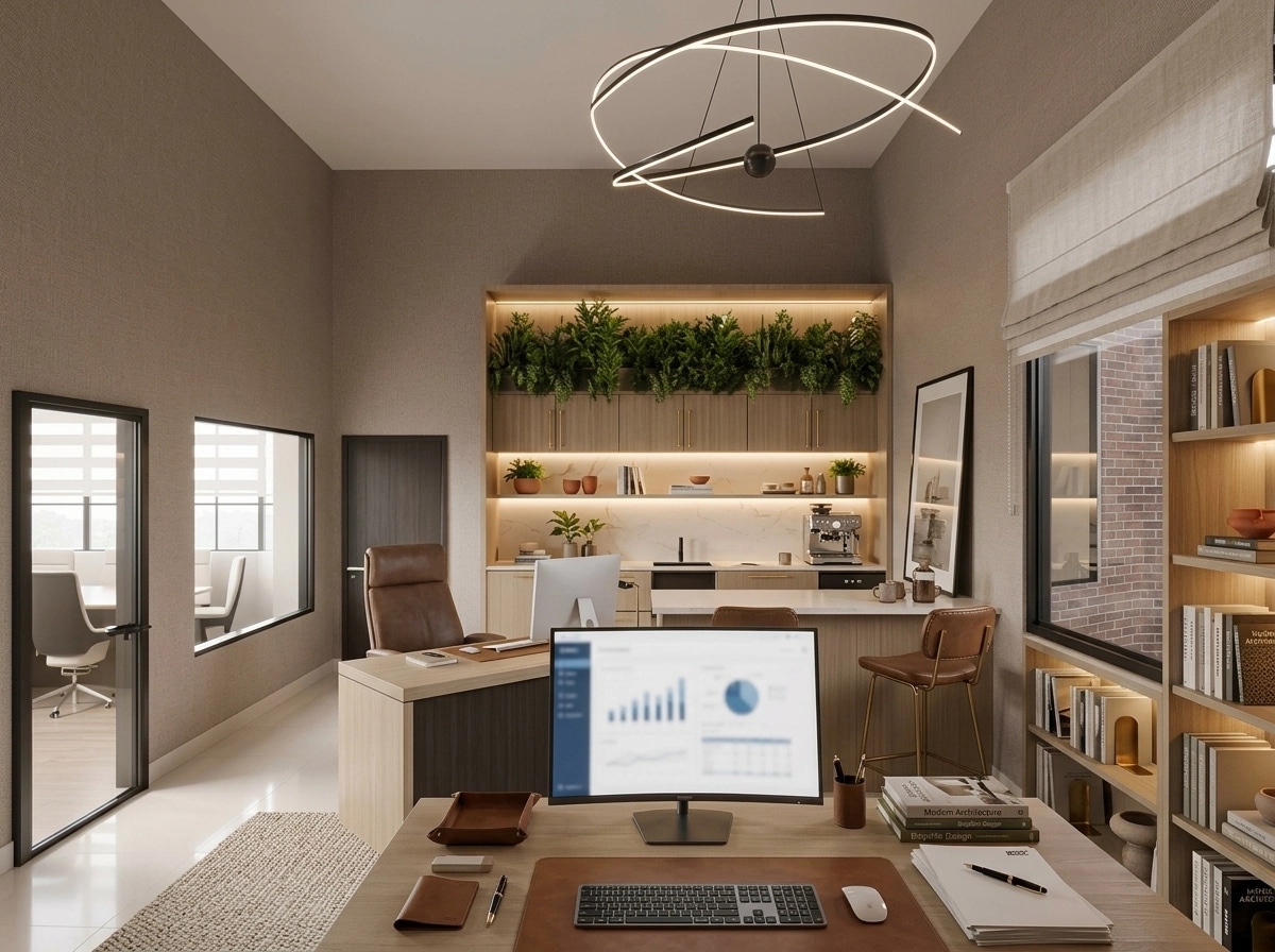 Office interior in Transitional style — photo by GenRoom AI