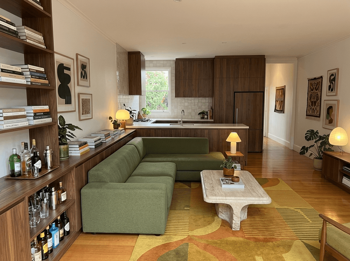 Kitchen interior in Mid-Century Modern style — photo by GenRoom AI