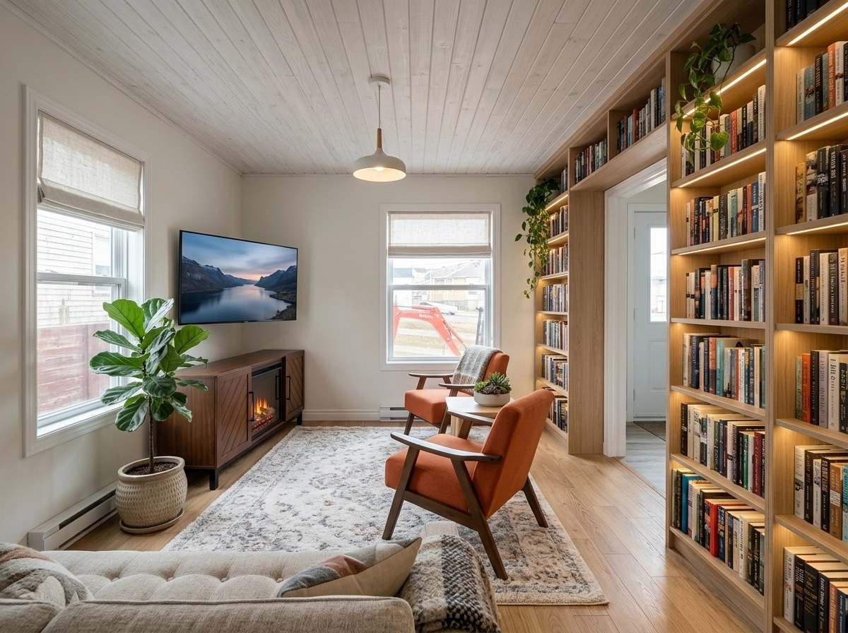 Interior design in Scandinavian style — library by GenRoom AI