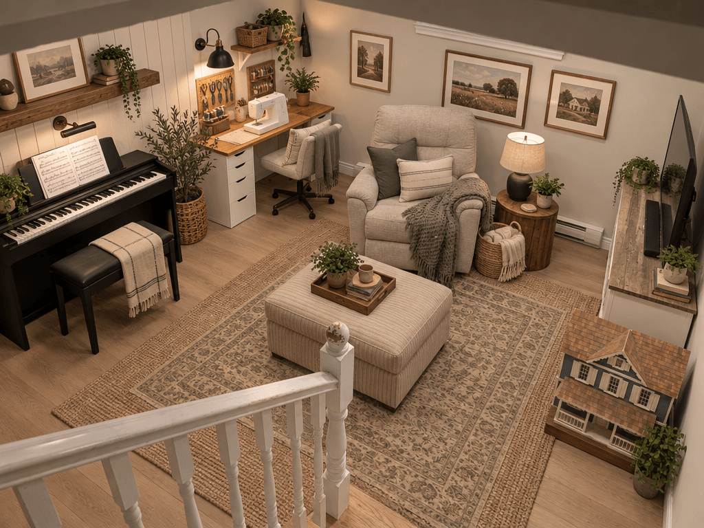 Interior design in Modern Farmhouse style — basement by GenRoom AI