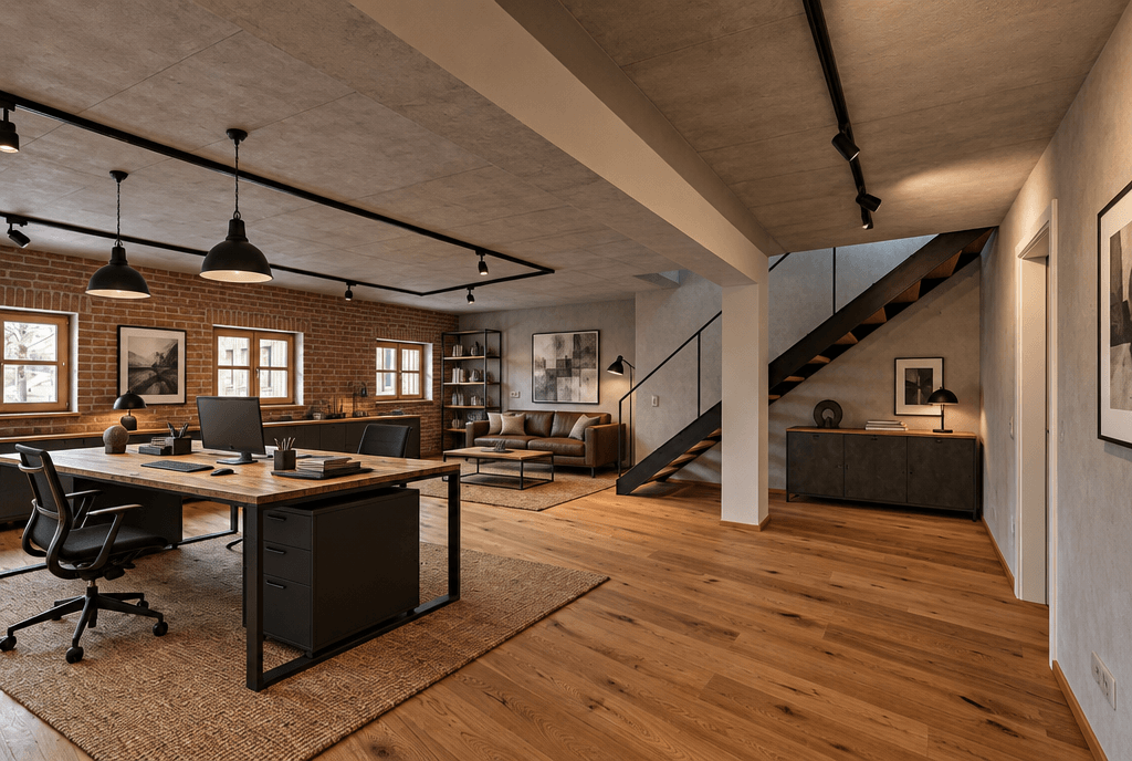 Office interior in Loft / Industrial style — photo by GenRoom AI