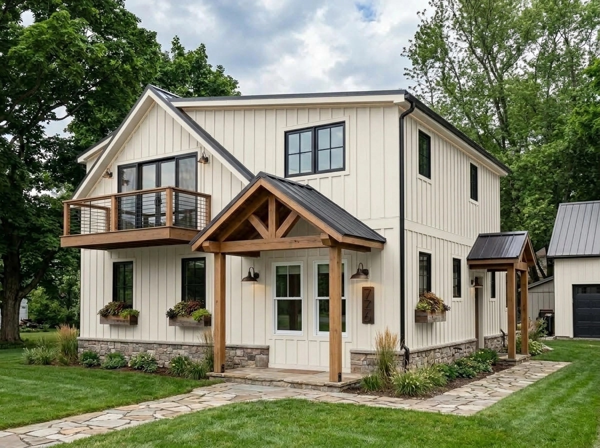 Facade design in Barnhouse Facade style — photo by GenRoom AI