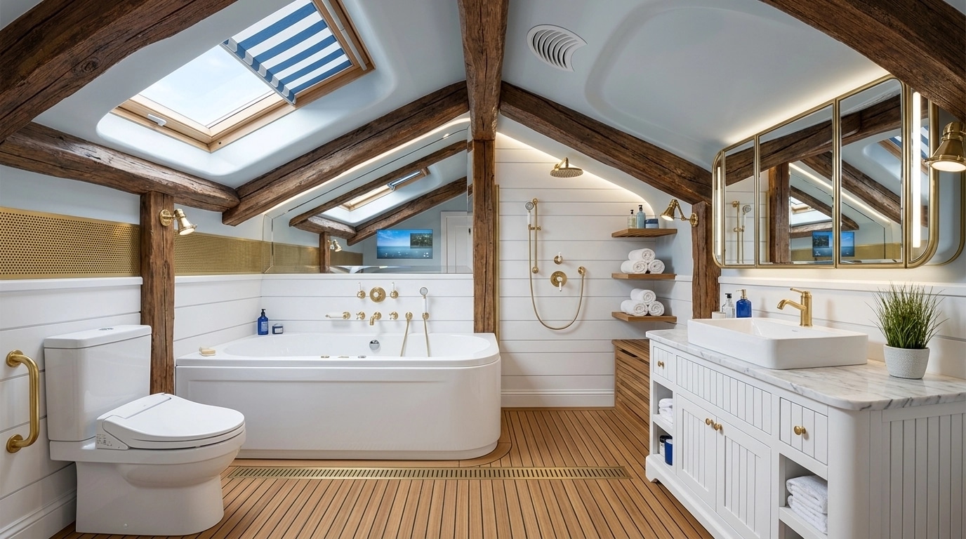 Bathroom interior in Coastal / Hamptons style — photo by GenRoom AI