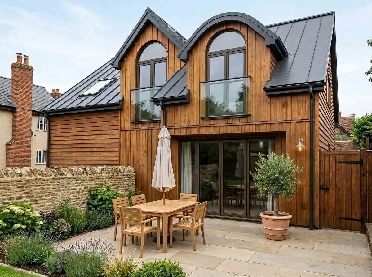 Facade design in Barnhouse Facade style — photo by GenRoom AI