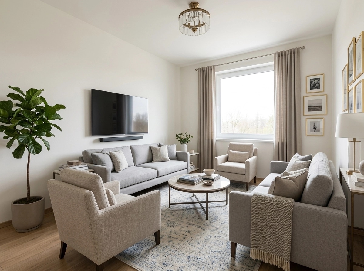 Innenraumdesign im Transitional-Stil — Wohnzimmer von GenRoom AI
