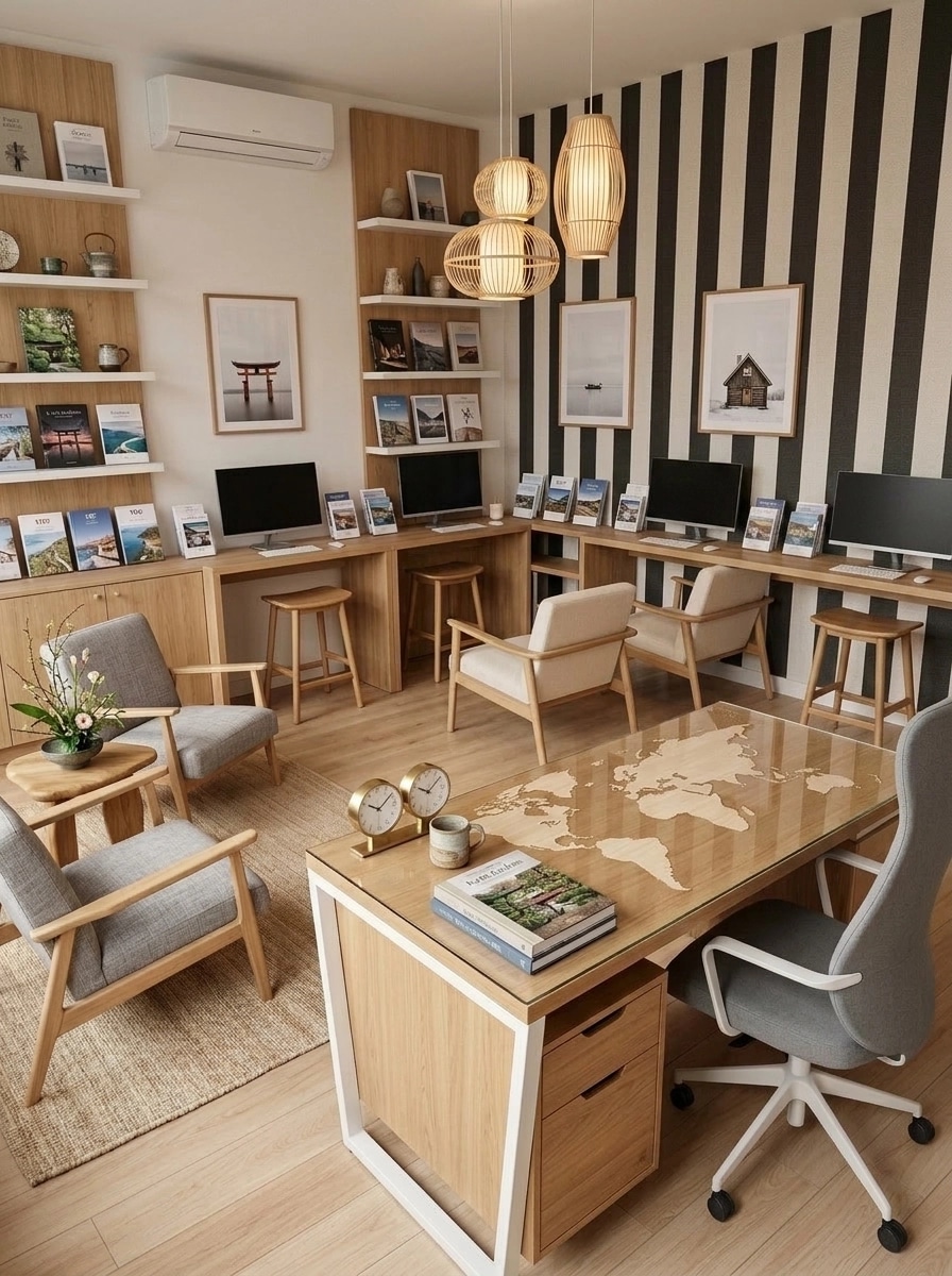 Office interior in Japandi style — photo by GenRoom AI