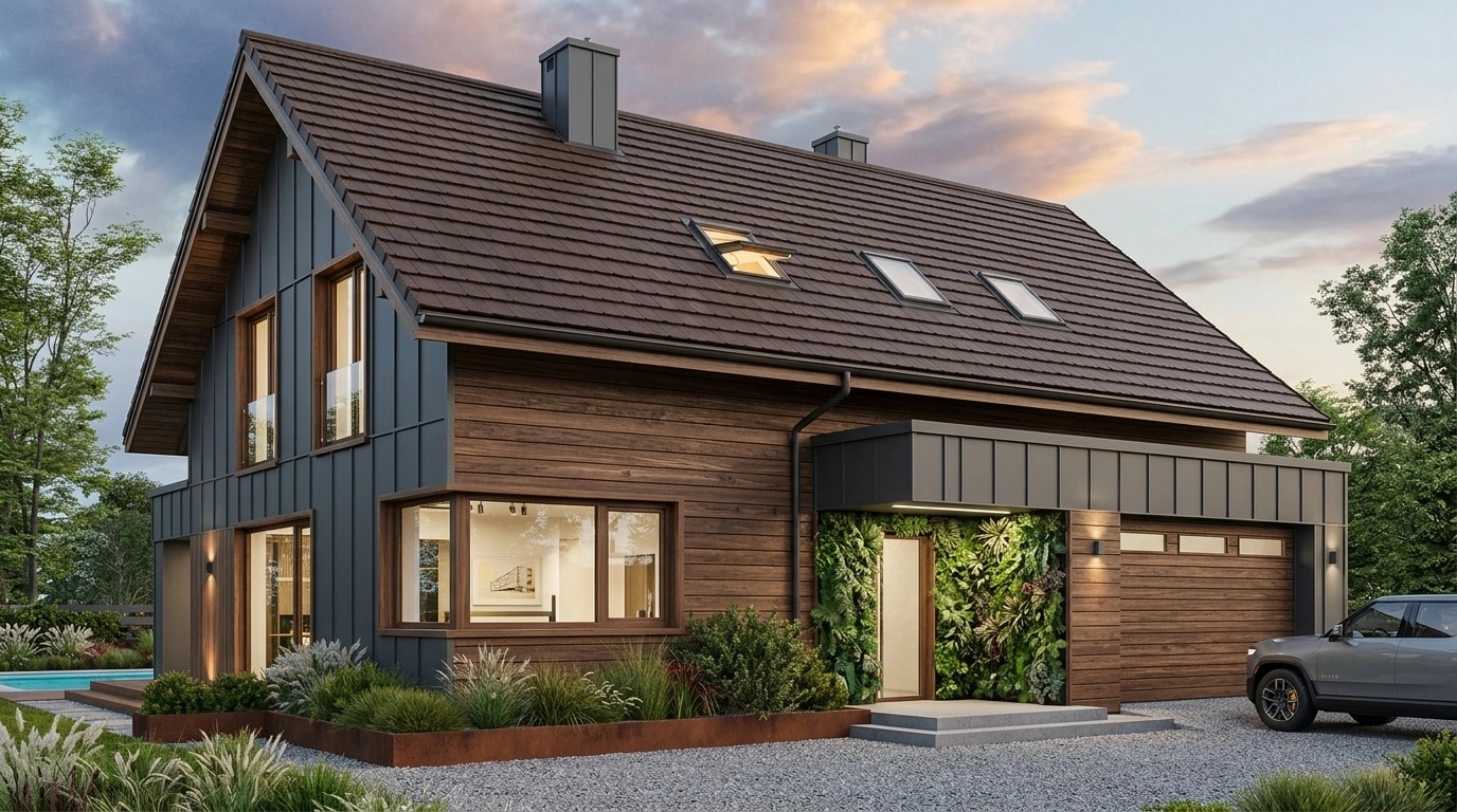 Facade design in Barnhouse Facade style — photo by GenRoom AI