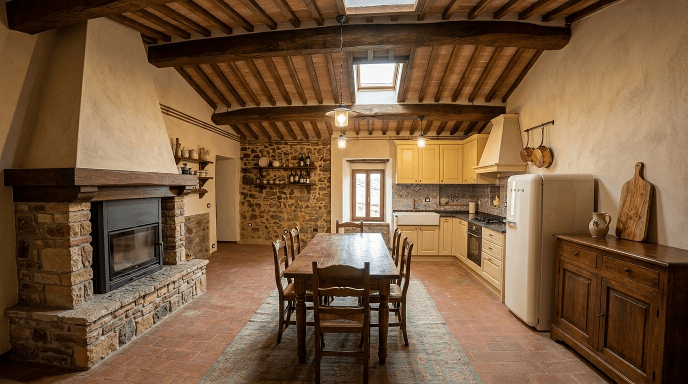 Kitchen interior in Tuscan style — photo by GenRoom AI