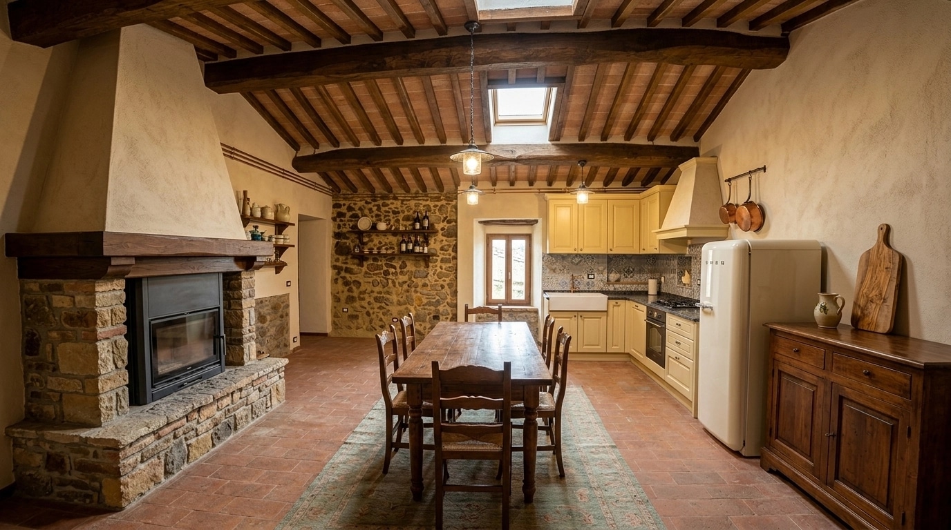 Kitchen interior in Tuscan style — photo by GenRoom AI