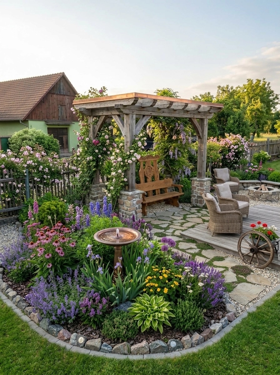 Country Rustic Garden Jardín design — yard photo by GenRoom AI