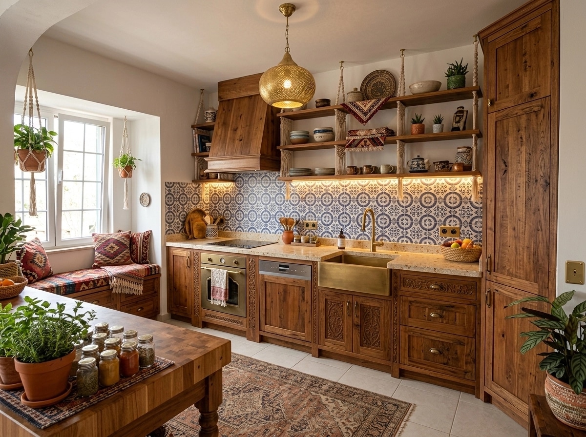 Kitchen interior in Bohemian style — photo by GenRoom AI