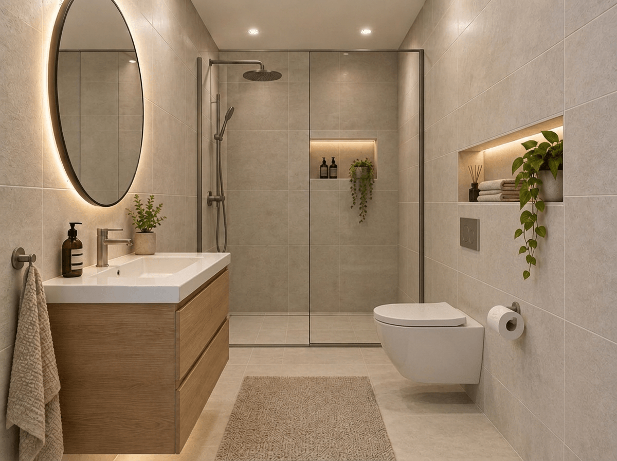 التصميم الداخلي بنمط Minimalism — الحمام من GenRoom AI