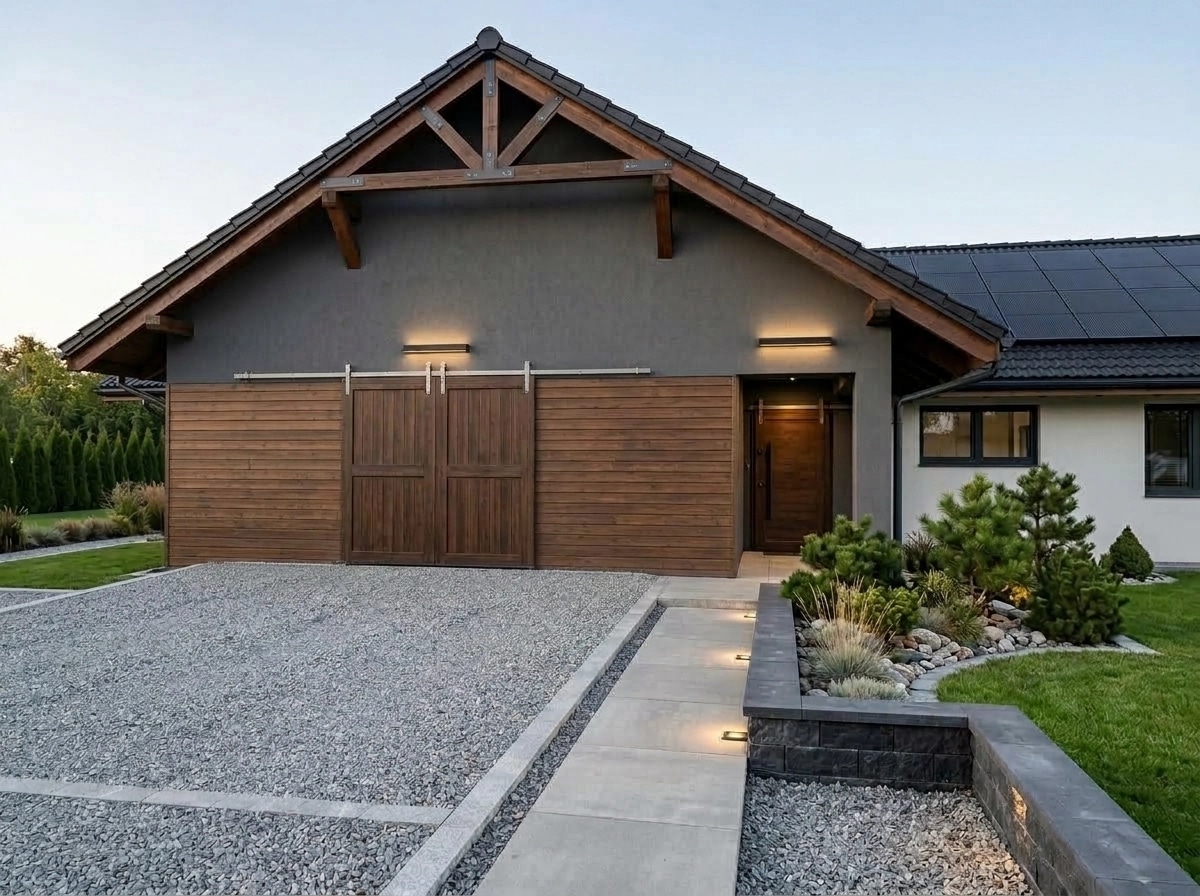 Facade design in Barnhouse Facade style — photo by GenRoom AI