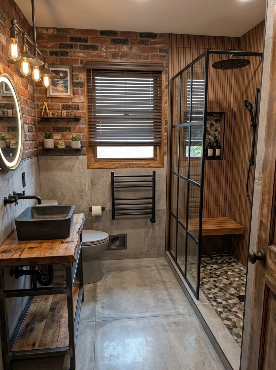 Interior design in Loft / Industrial style — Bathroom by GenRoom AI