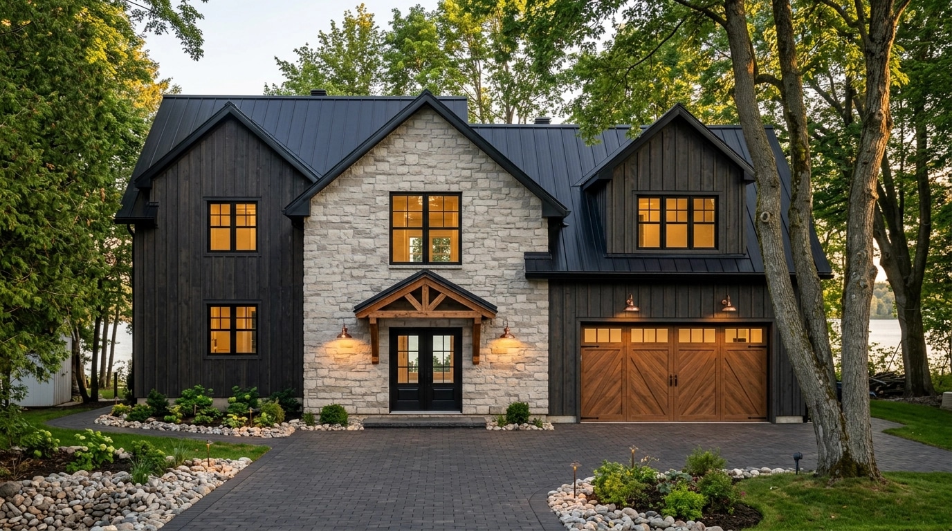 Facade design in Barnhouse Facade style — photo by GenRoom AI