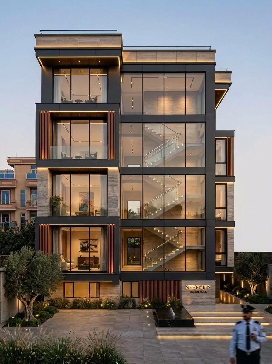 Fasad dizayni — Contemporary Facade uslubi — GenRoom AI tomonidan Fasad