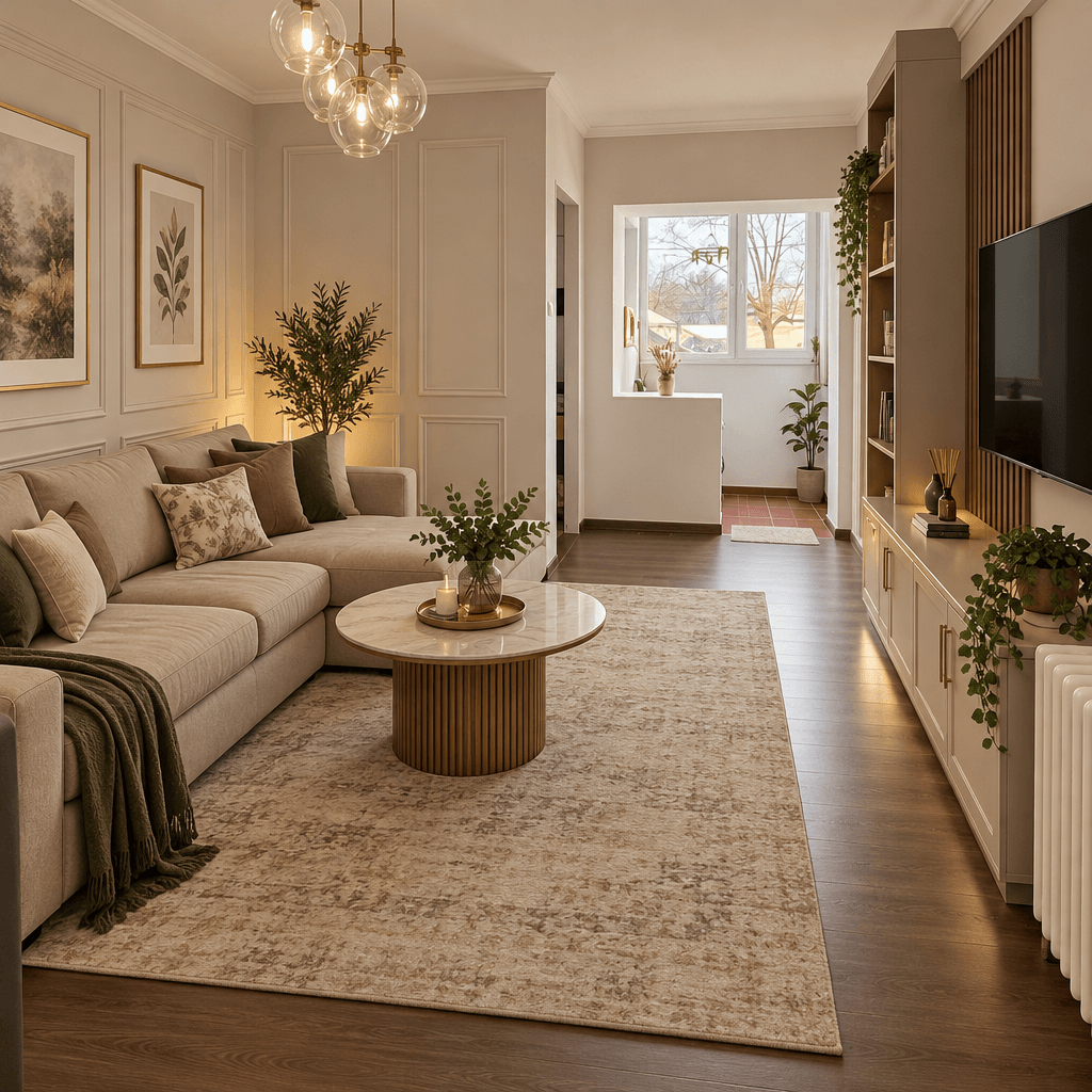 İç mekân tasarımı Neoclassic stili — Oturma Odası GenRoom AI
