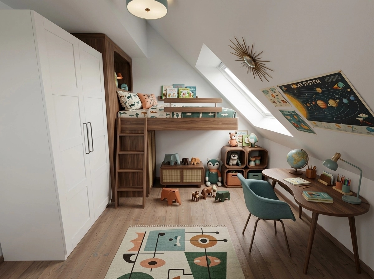 Interior design in Mid-Century Modern style — Kids Room by GenRoom AI