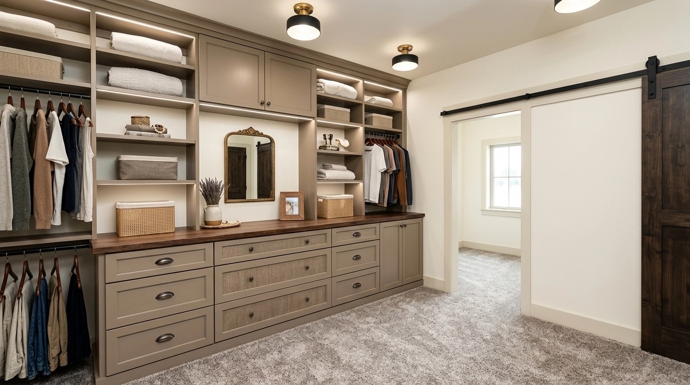 Interior design in Modern Farmhouse style — wardrobe by GenRoom AI