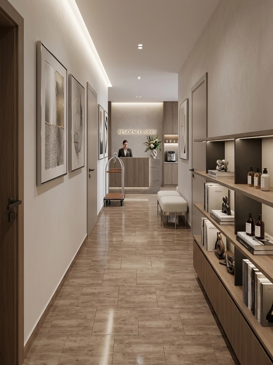 Design de interiores em estilo Contemporary — lobby por GenRoom AI