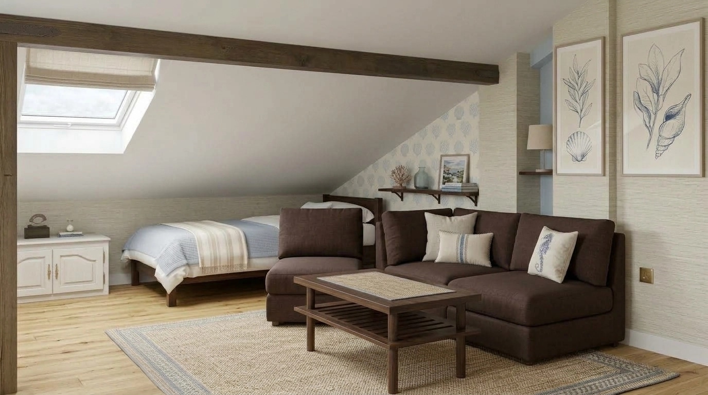 Interior design in Coastal / Hamptons style — attic by GenRoom AI