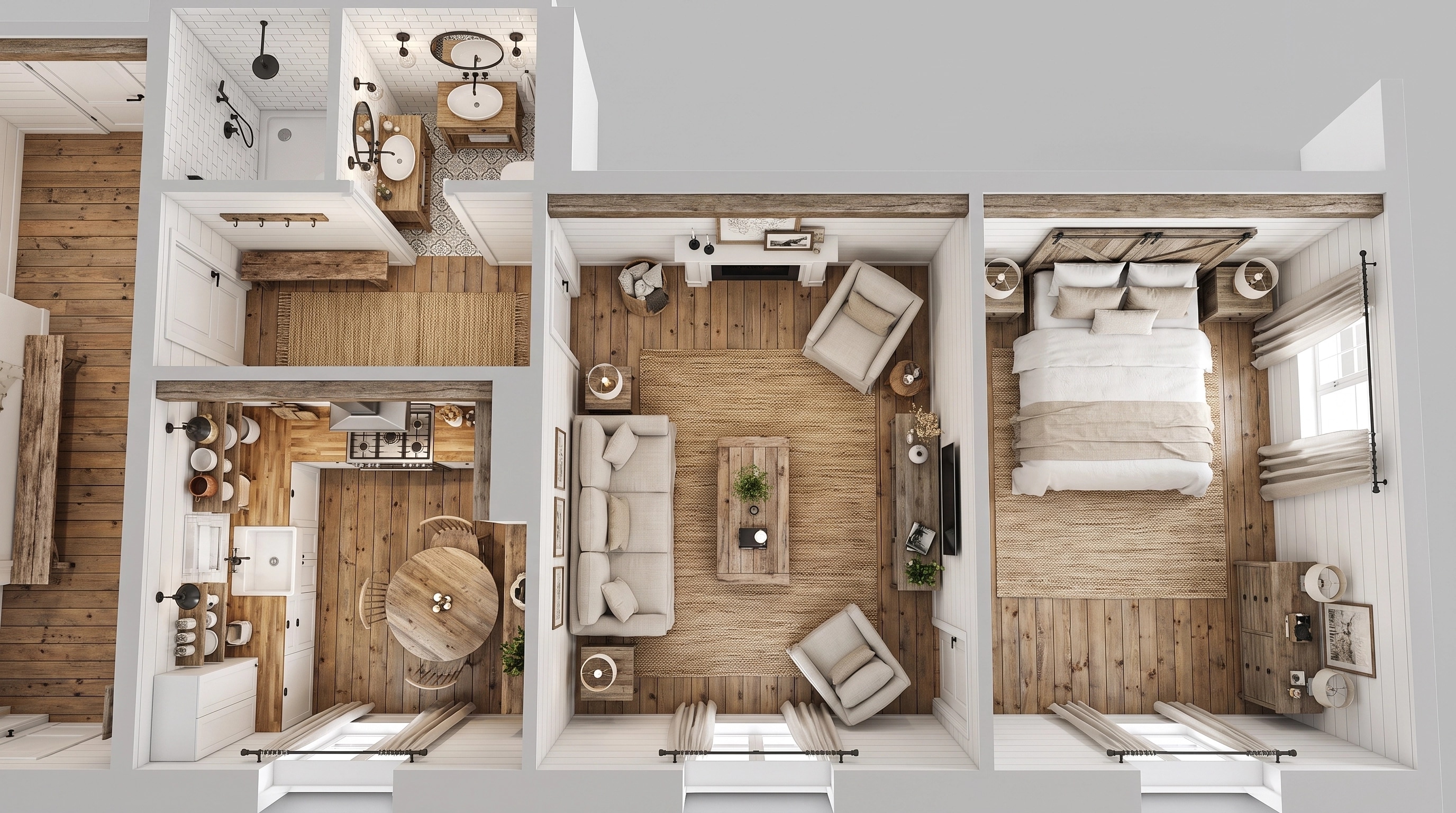 Interiördesign i stilen Modern Farmhouse — Vardagsrum av GenRoom AI