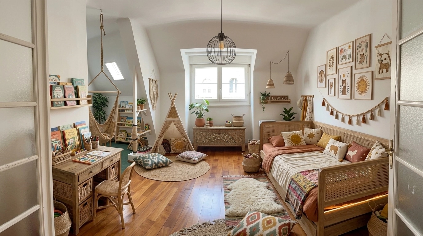 Bohemian Kids Room design — interior photo by GenRoom AI