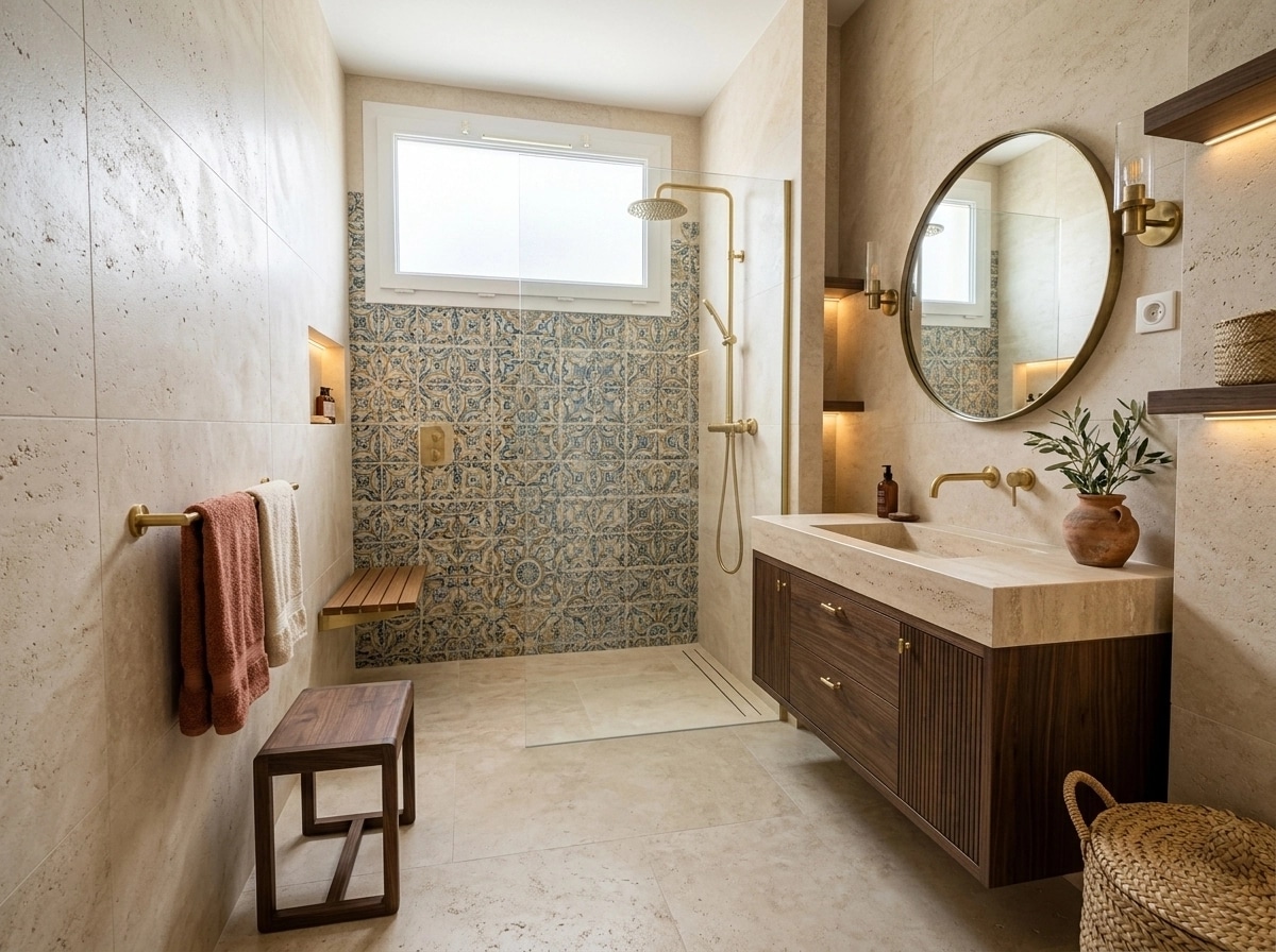 Bathroom interior in Mediterranean style — photo by GenRoom AI