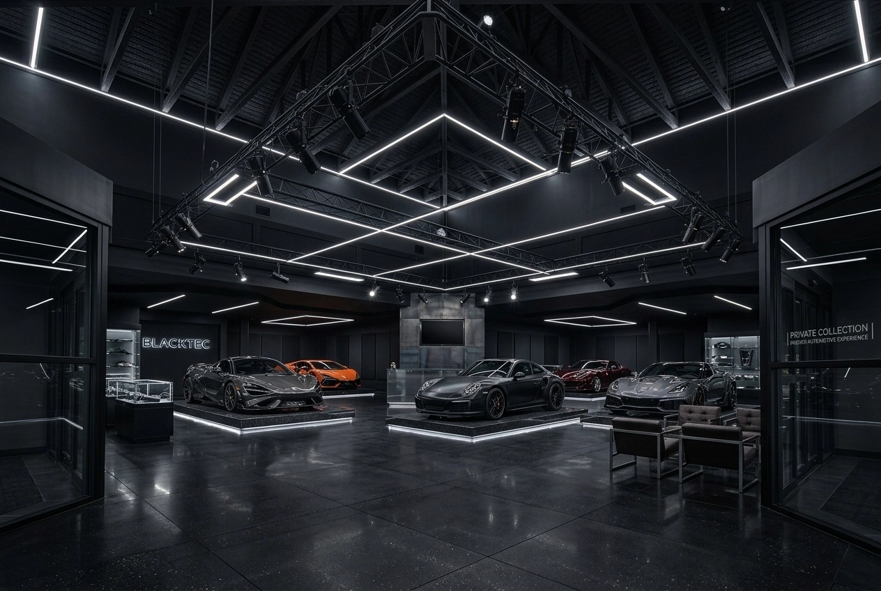 Interior design in Blacktec style — showroom by GenRoom AI