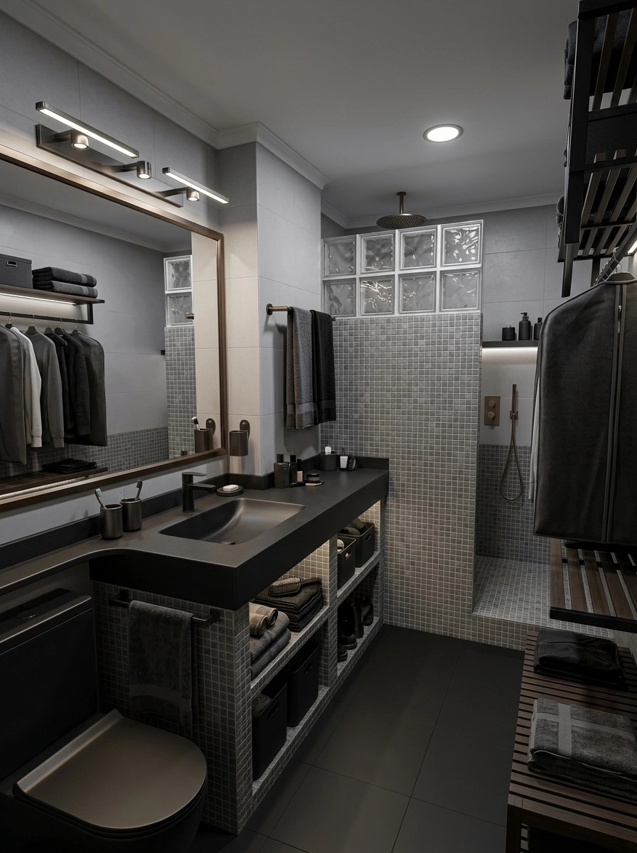 Bathroom interior in Blacktec style — photo by GenRoom AI