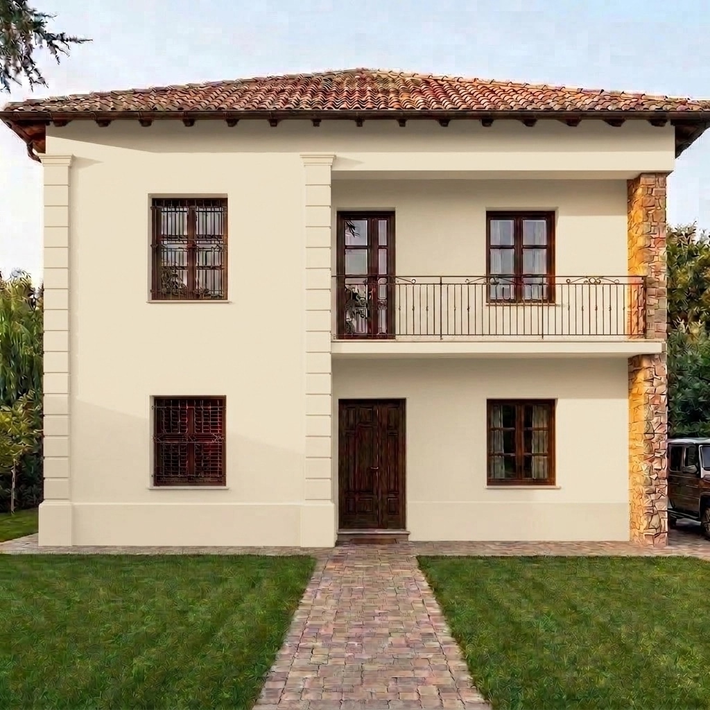 Facade design in Mediterranean Facade style — photo by GenRoom AI