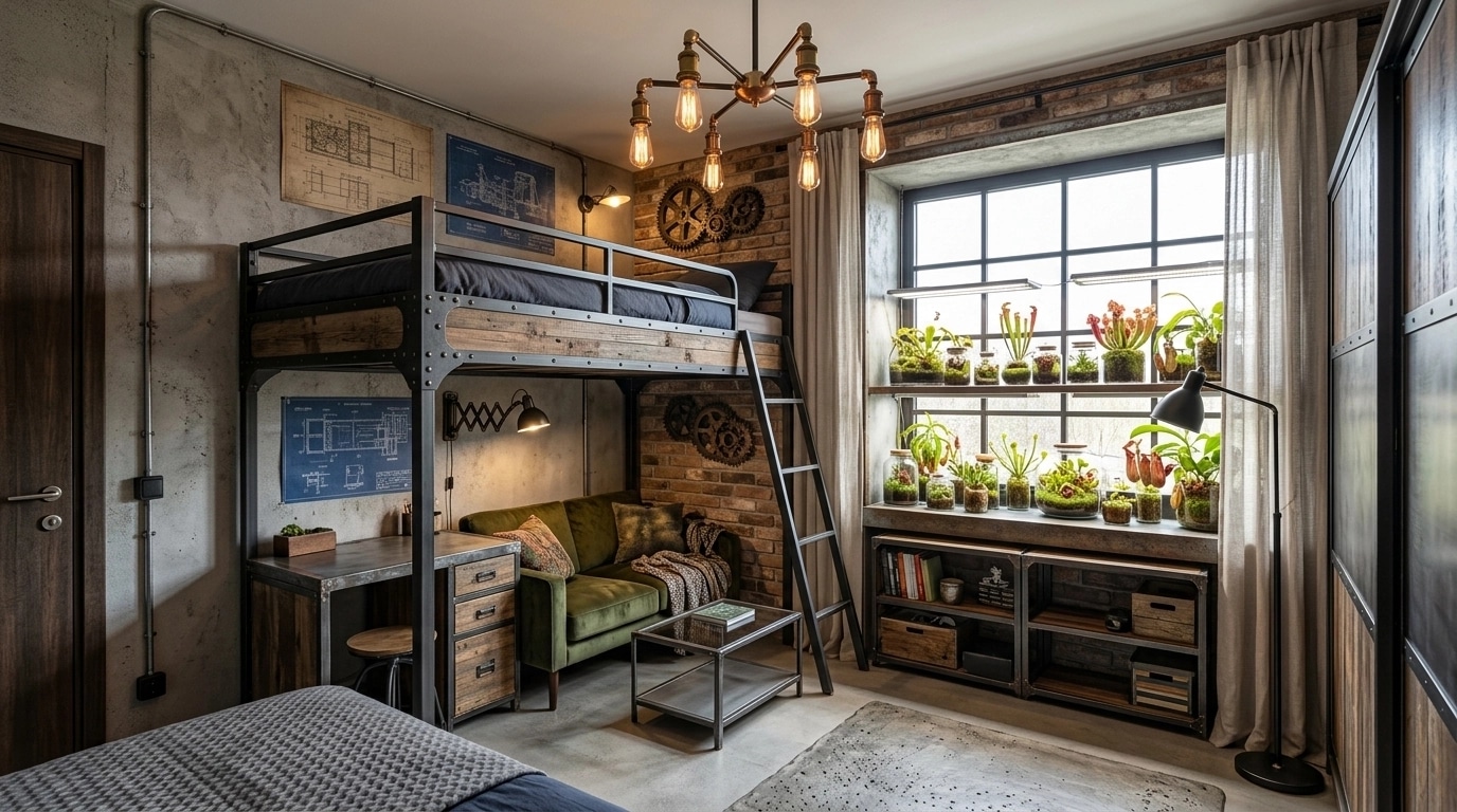 Interior design in Loft / Industrial style — Bedroom by GenRoom AI