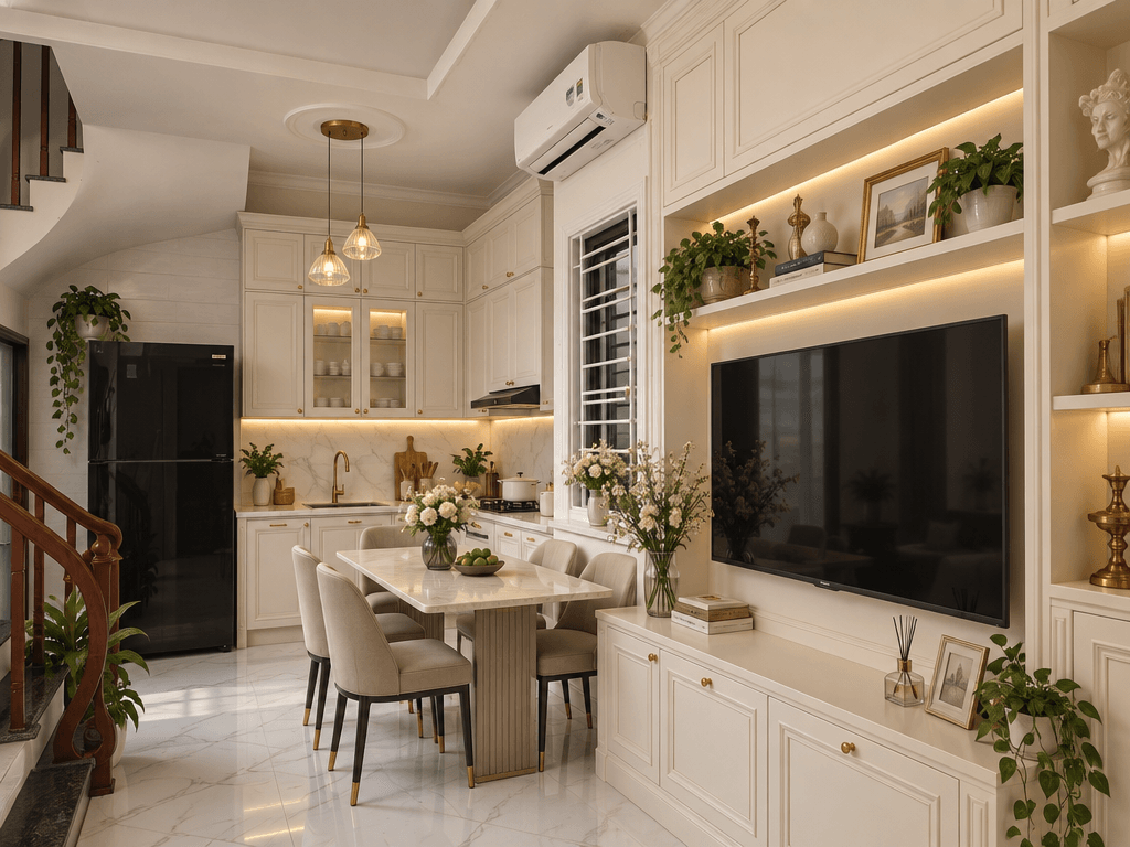 Kitchen interior in Neoclassic style — photo by GenRoom AI