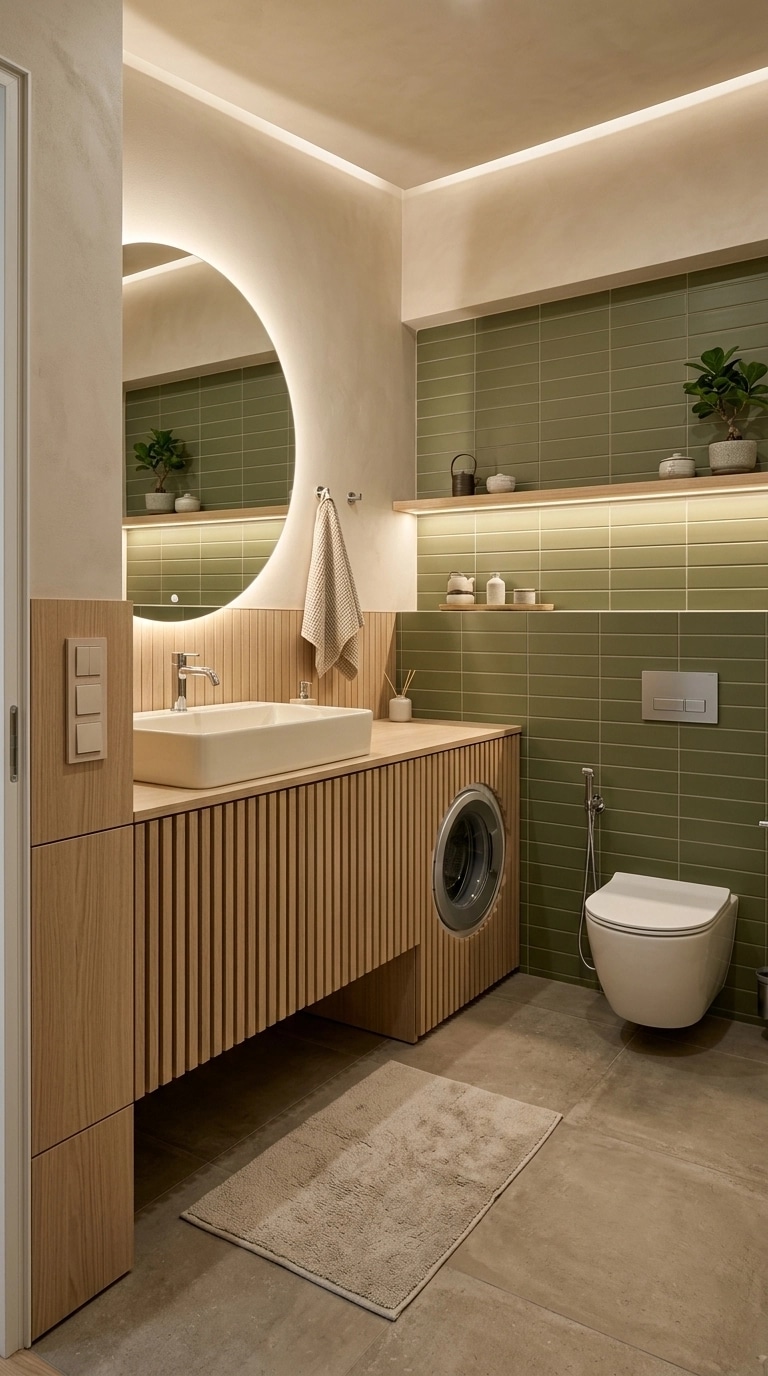 Bathroom interior in Japandi style — photo by GenRoom AI