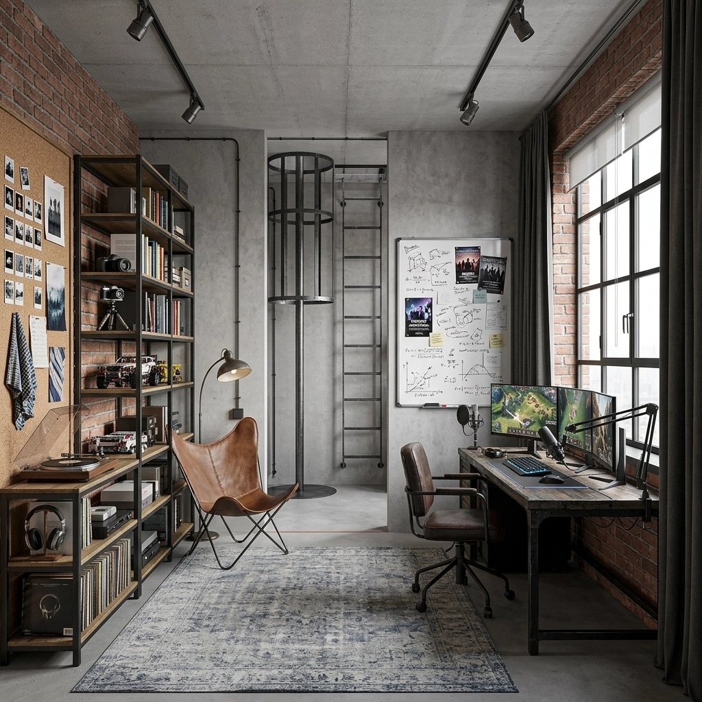 Loft / Industrial Kids Room design — interior photo by GenRoom AI