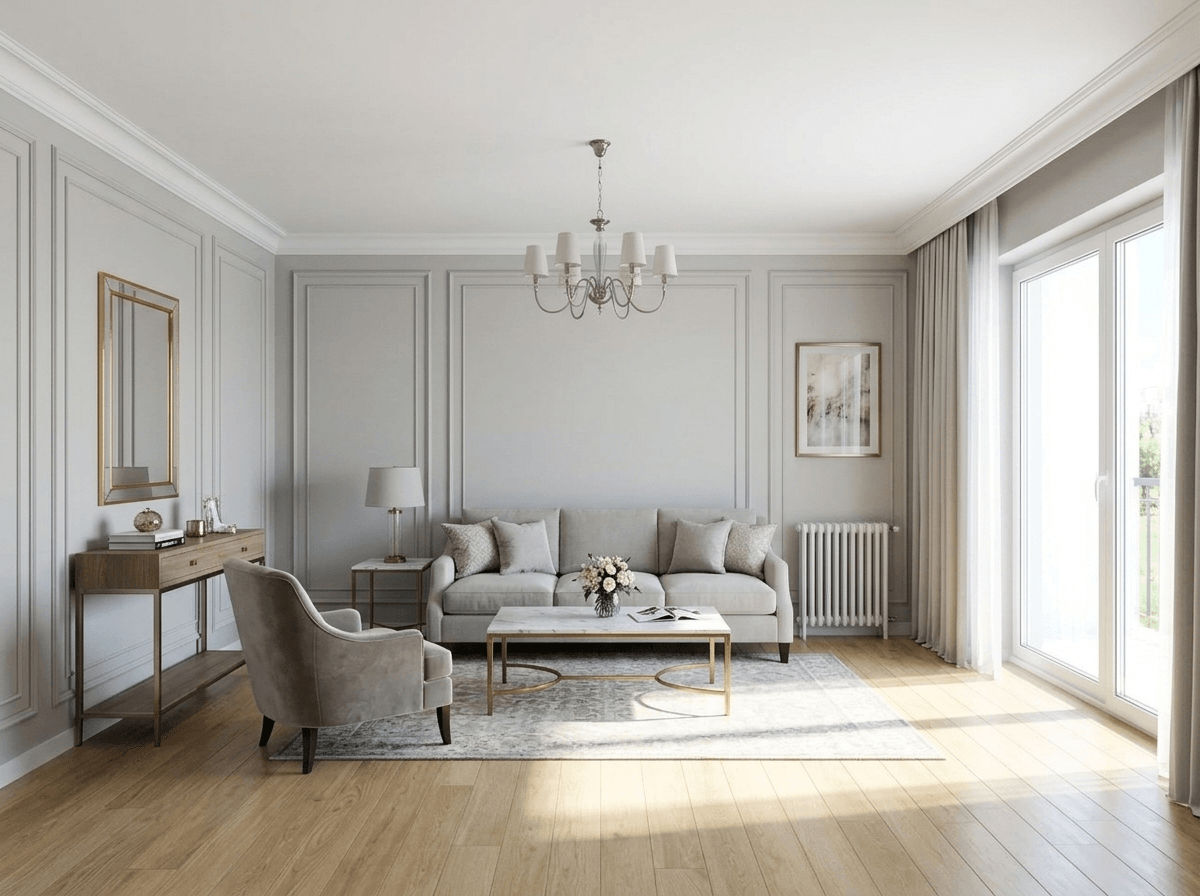 التصميم الداخلي بنمط Neoclassic — غرفة المعيشة من GenRoom AI