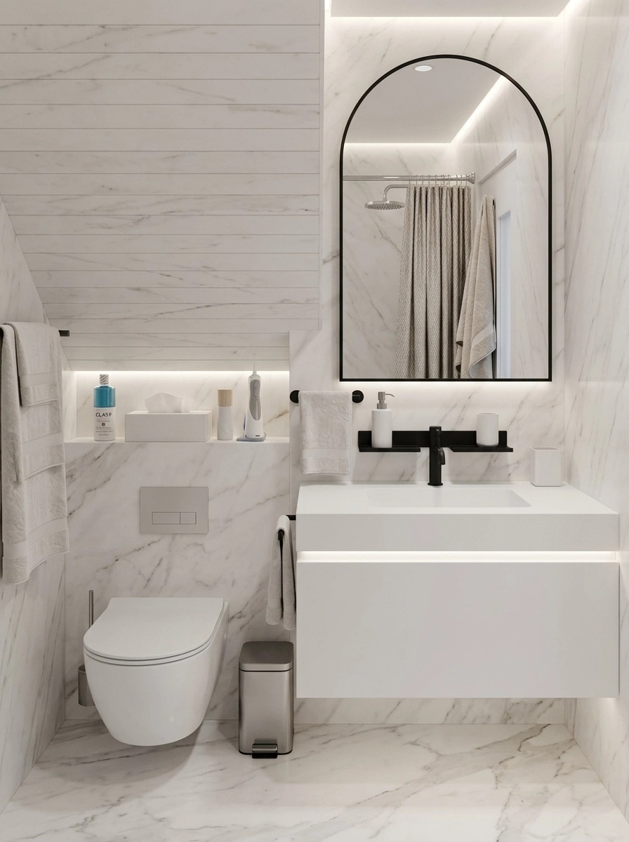 Bathroom interior in Minimalism style — photo by GenRoom AI