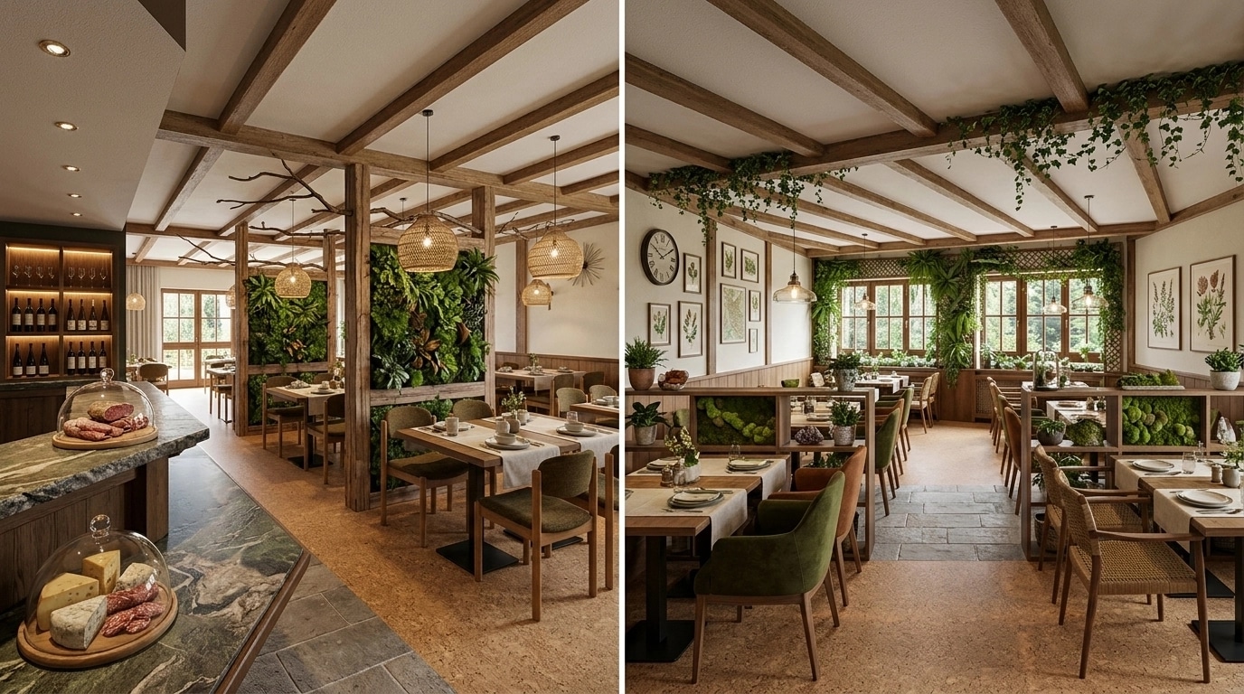 Interior design in Biophilic style — restaurant by GenRoom AI