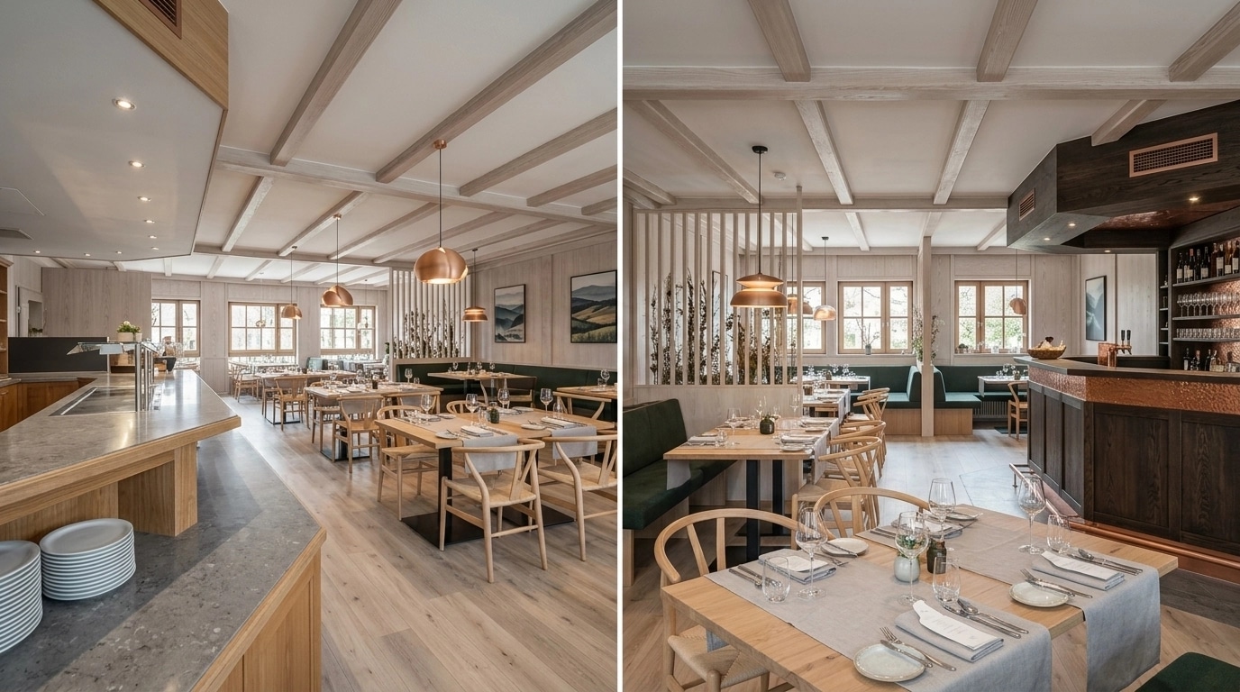 Interior design in Scandinavian style — restaurant by GenRoom AI