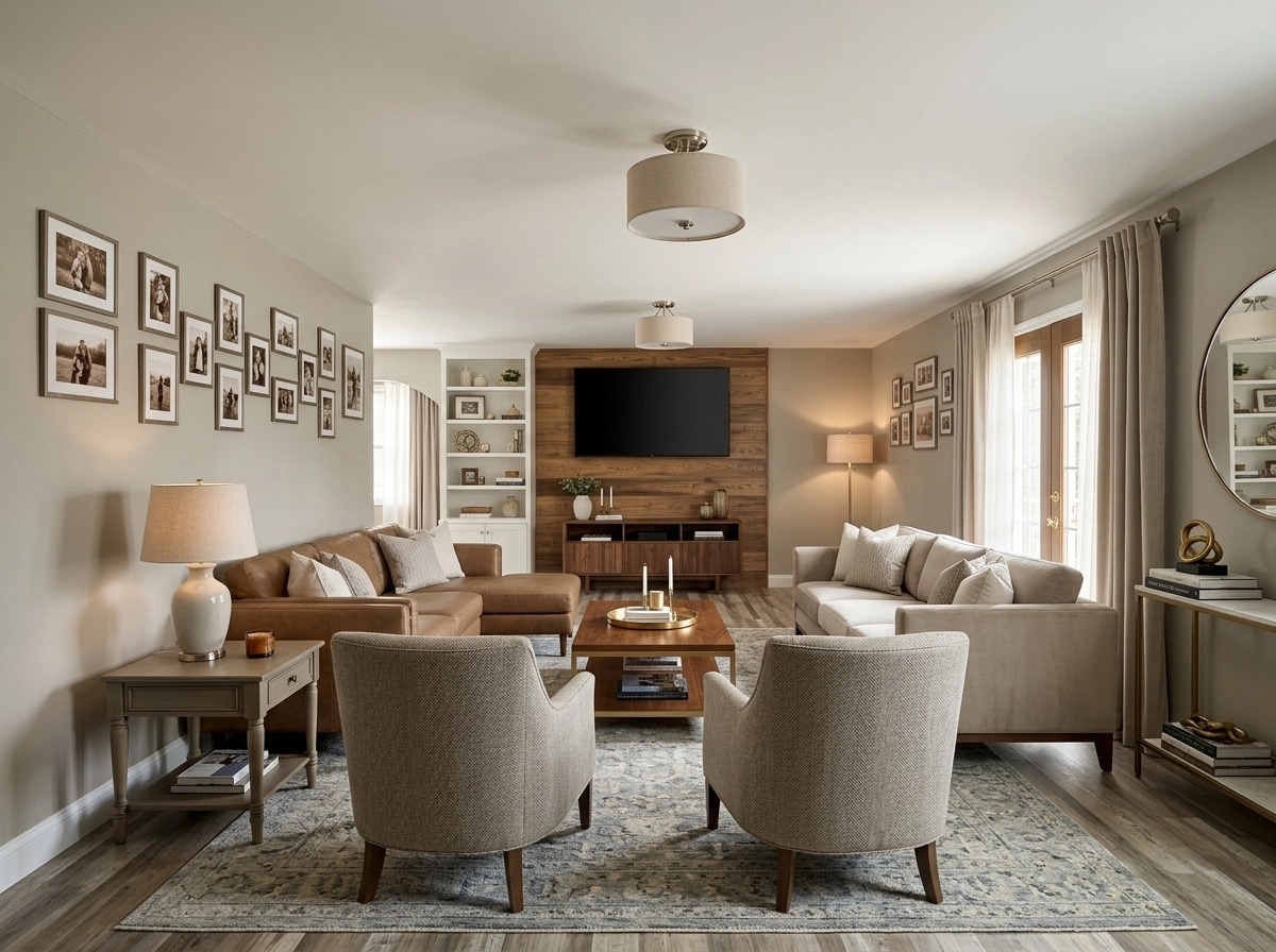 Innenraumdesign im Transitional-Stil — Wohnzimmer von GenRoom AI